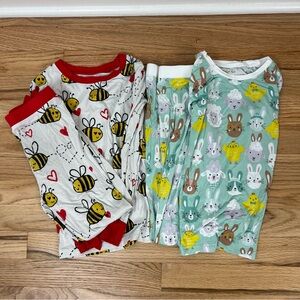 Little Sleepies 2-Pack Kids Pajama Sets Bee Easter Bunny Print Bamboo Size 5/6